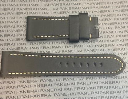 Panerai 26MM Black Leather Strap w Beige Stitching for Tang Buckle (26/22MM)
