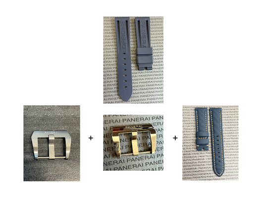 Panerai 22MM Navy Blue Rubber Caoutchouc Logo Tang Strap (22/20MM)