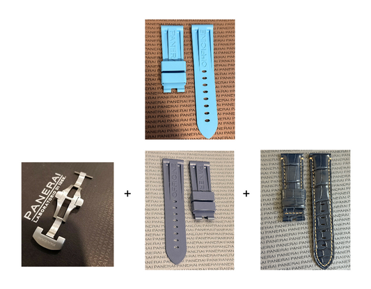 Panerai 24MM Light Blue Rubber Caoutchouc Logo Deployant Strap XL Length (24/22MM)