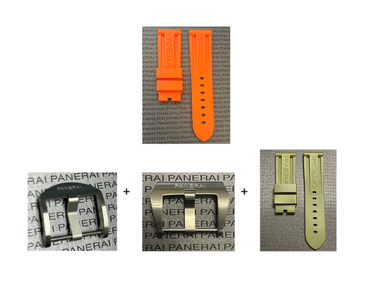 Panerai 24MM Orange Rubber Caoutchouc Logo Tang Strap (24/22MM)