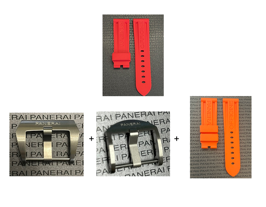 Panerai 24MM Red Rubber Caoutchouc Logo Tang Strap (24/22MM)