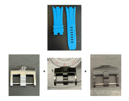 Audemars Piguet OEM Light Blue Rubber Tang Strap 30x24MM (Fits 44MM AP ROO Watch)