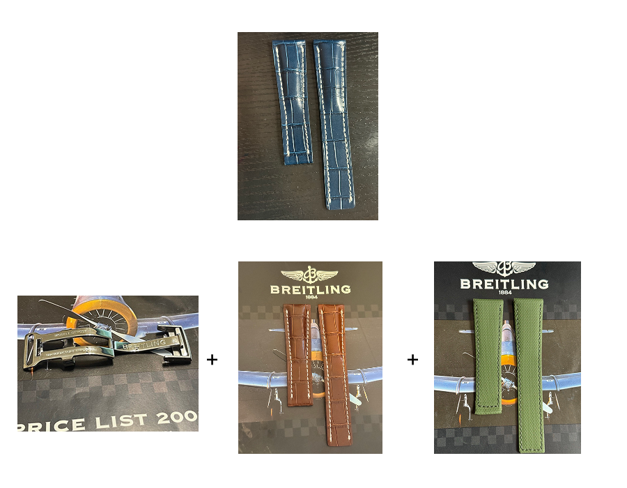 Breitling OEM 24MM Blue Alligator Deployment Strap 24-20MM