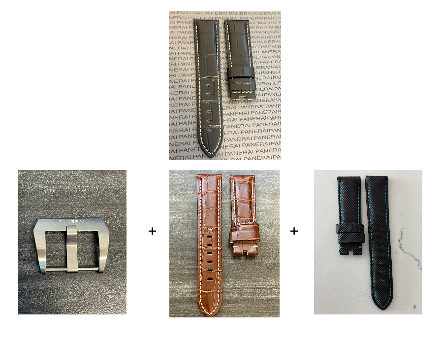 Panerai 22MM Black Alligator OEM Deployant Strap w Beige Stitch (22/20MM)