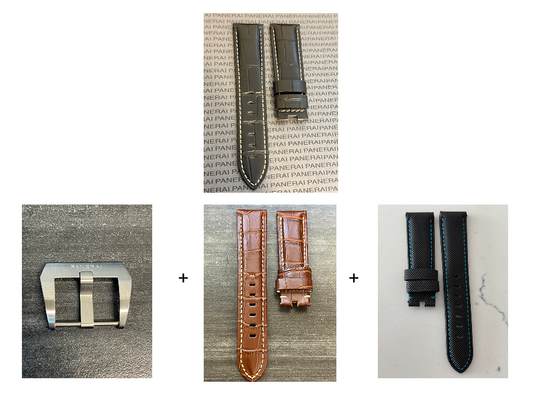 Panerai 22MM Black Alligator OEM Deployant Strap w Beige Stitch (22/20MM)