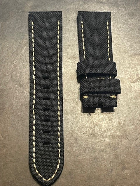 Panerai 24MM Black Nylon with Beige Stitching Tang Strap (24/22MM)
