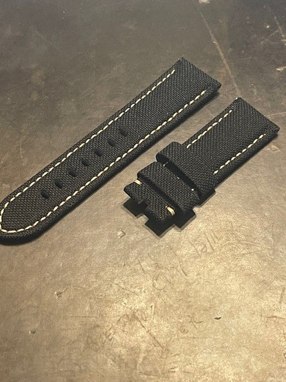 Panerai 24MM Black Nylon with Beige Stitching Tang Strap (24/22MM)