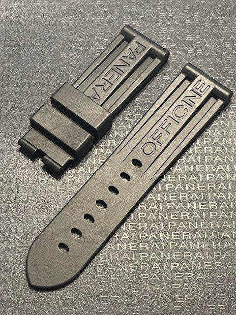 Panerai 24mm Black Rubber Caoutchouc Logo Deployant Strap 24 22MM