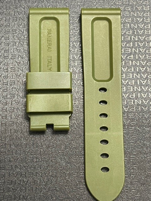 Green PANERAI rubber watch strap with buckle engraved PANERAI ITALY on textured dark