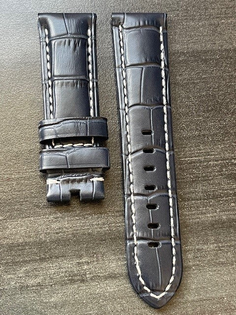 Panerai Black Alligator w White Stitch OEM Strap 24mm Lug for Tang Buckle (24/22MM)