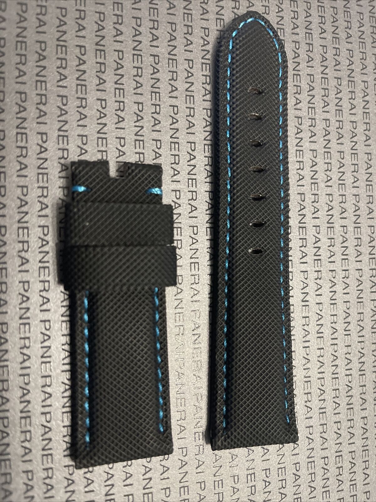 Panerai 24MM Black Canvas Strap with Blue Stitching for Tang Buckle (24/22)