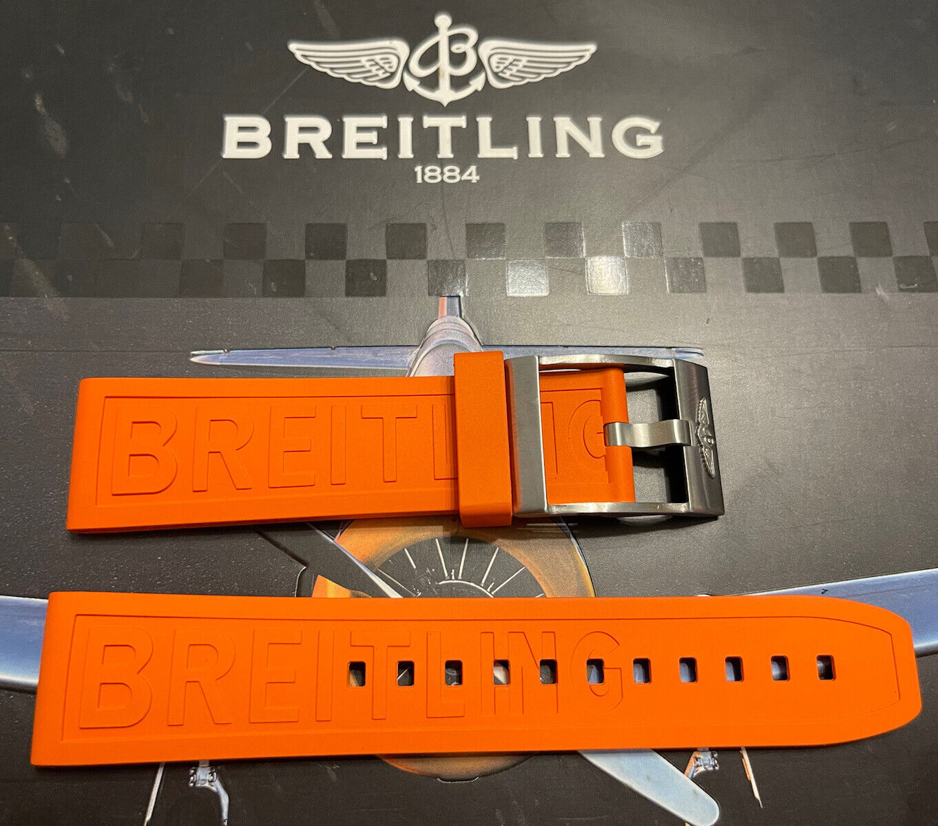 Breitling OEM Diver Pro Orange Rubber Strap OEM Tang Buckle