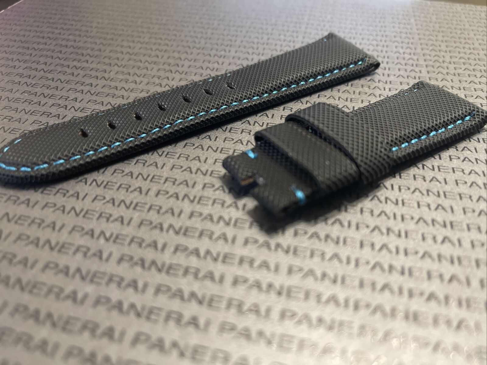 Panerai 24MM Black Canvas Strap with Blue Stitching for Tang