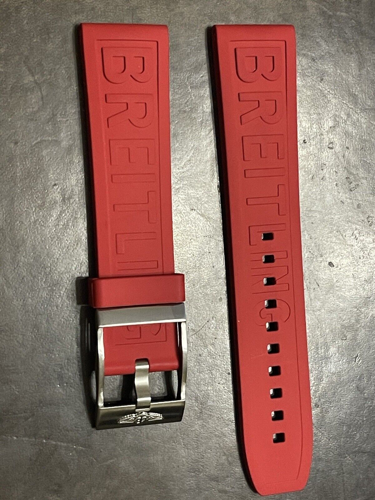 Breitling OEM 22MM Diver Pro Red Rubber Strap w/ OEM Tang Buckle