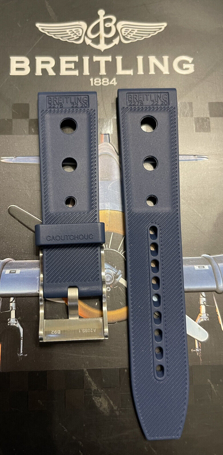 Breitling Rubber Watch Strap 22/20MM Ocean Racer Blue with Steel Buckle