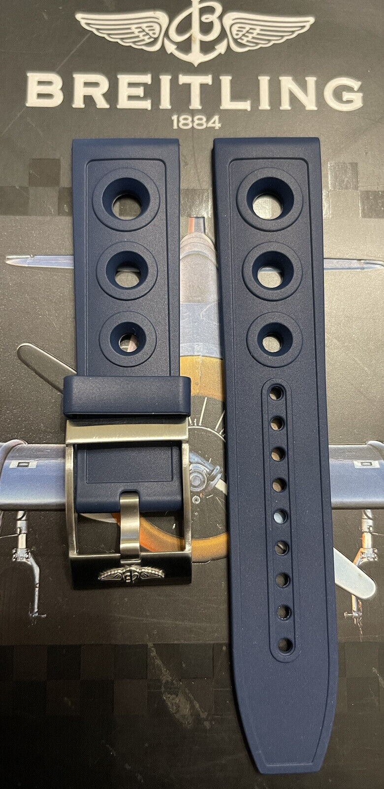 Blue Breitling rubber watch strap