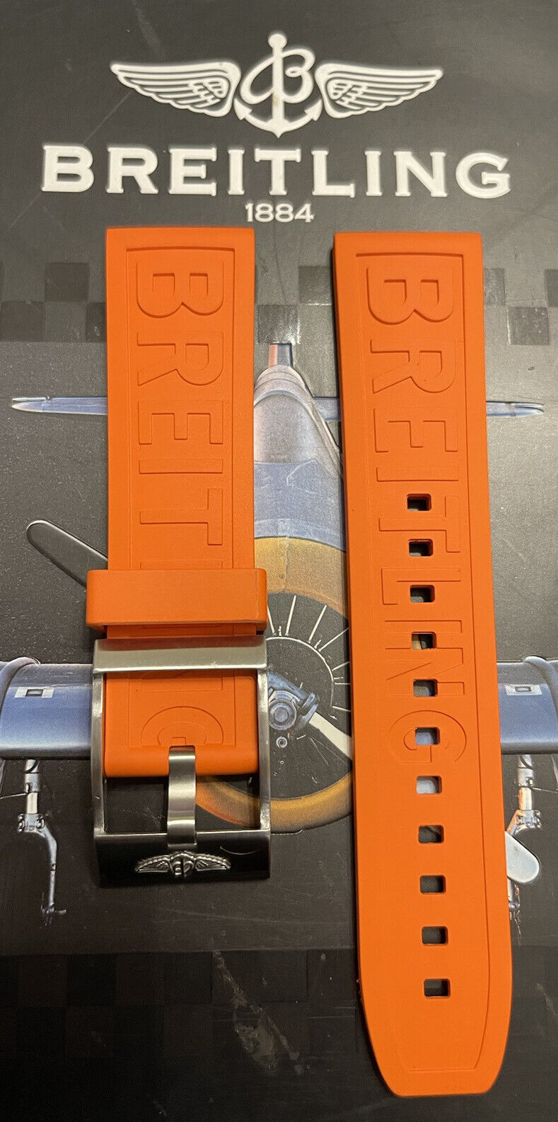 Breitling Oem Diver Pro Orange Rubber Strap With OEM Tang Buckle