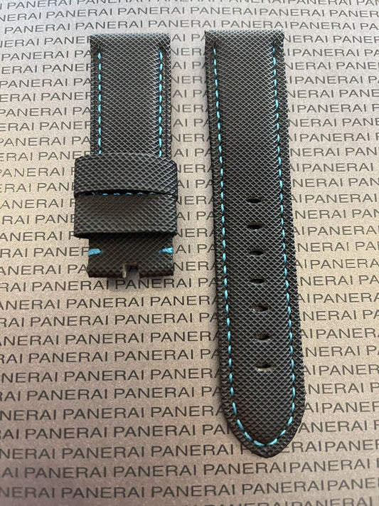 Panerai 24MM Black Canvas Strap with Blue Stitching for Tang Buckle (24/22)
