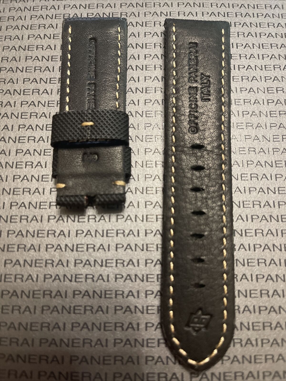 Panerai 24MM Black Canvas with Beige Stitching Tang Strap (24/22MM)